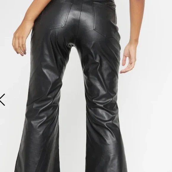 NWT Misguided Black, faux, leather lace up front flare leg pants - Picture 2 of 12